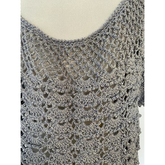 Beautiful Vintage Hand-Crocheted Knit SS Pullover L-XL Lavender - Scalloped Hem - Picture 7 of 11